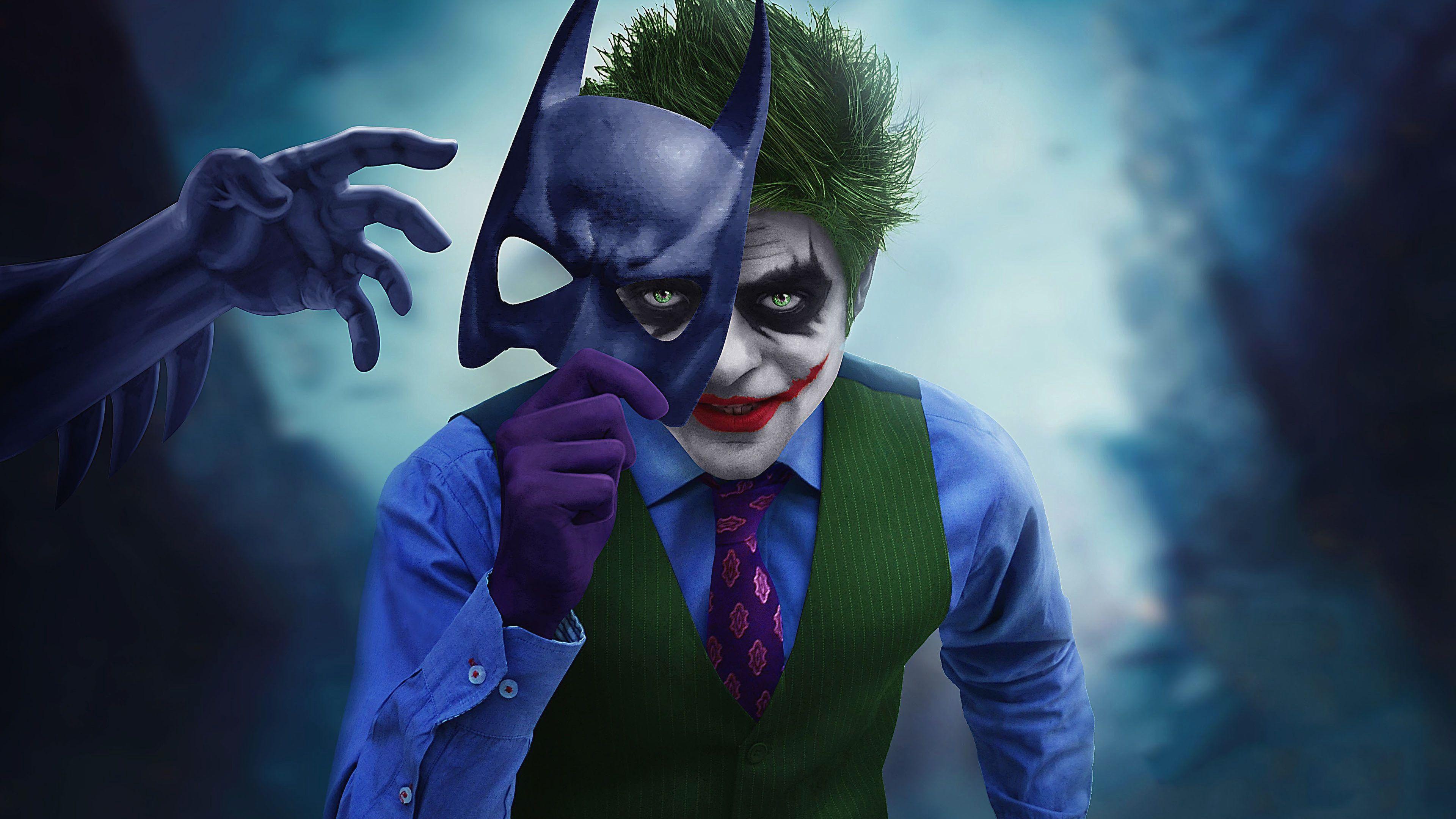 3840x2160 Joker With Batman Mask F Supervillain Wallpaper Superheroes HD Wallpaper