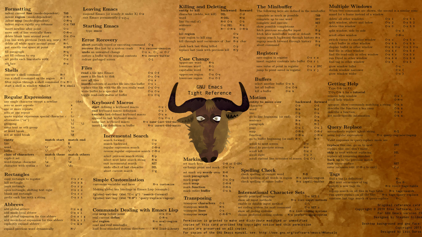 1366x768 GNU Emacs Reference Card Project