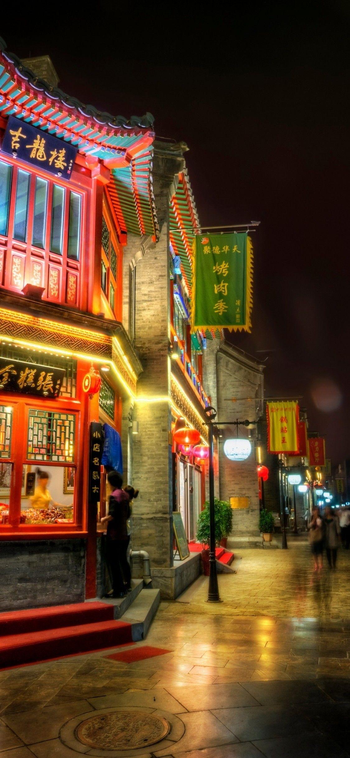 1125x2436 Download 1125x2436 Beijing Night, China, Street, People, Lights Wallpaper for iPhone 11 Pro & X