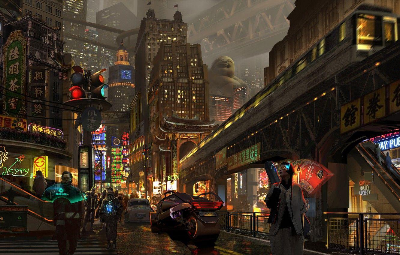 1332x850 Wallpaper China, The city, Neon, Street, People, Style, Metro, China, City, Art, Art, Style, Fiction, Street, Neon, Fiction image for desktop, section фантастика