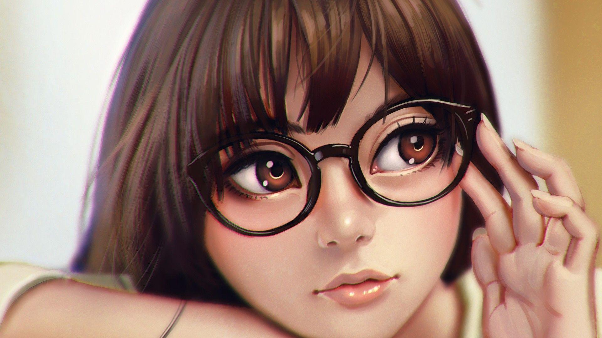 1920x1080 Anime Girl with Glasses Wallpaper: Image