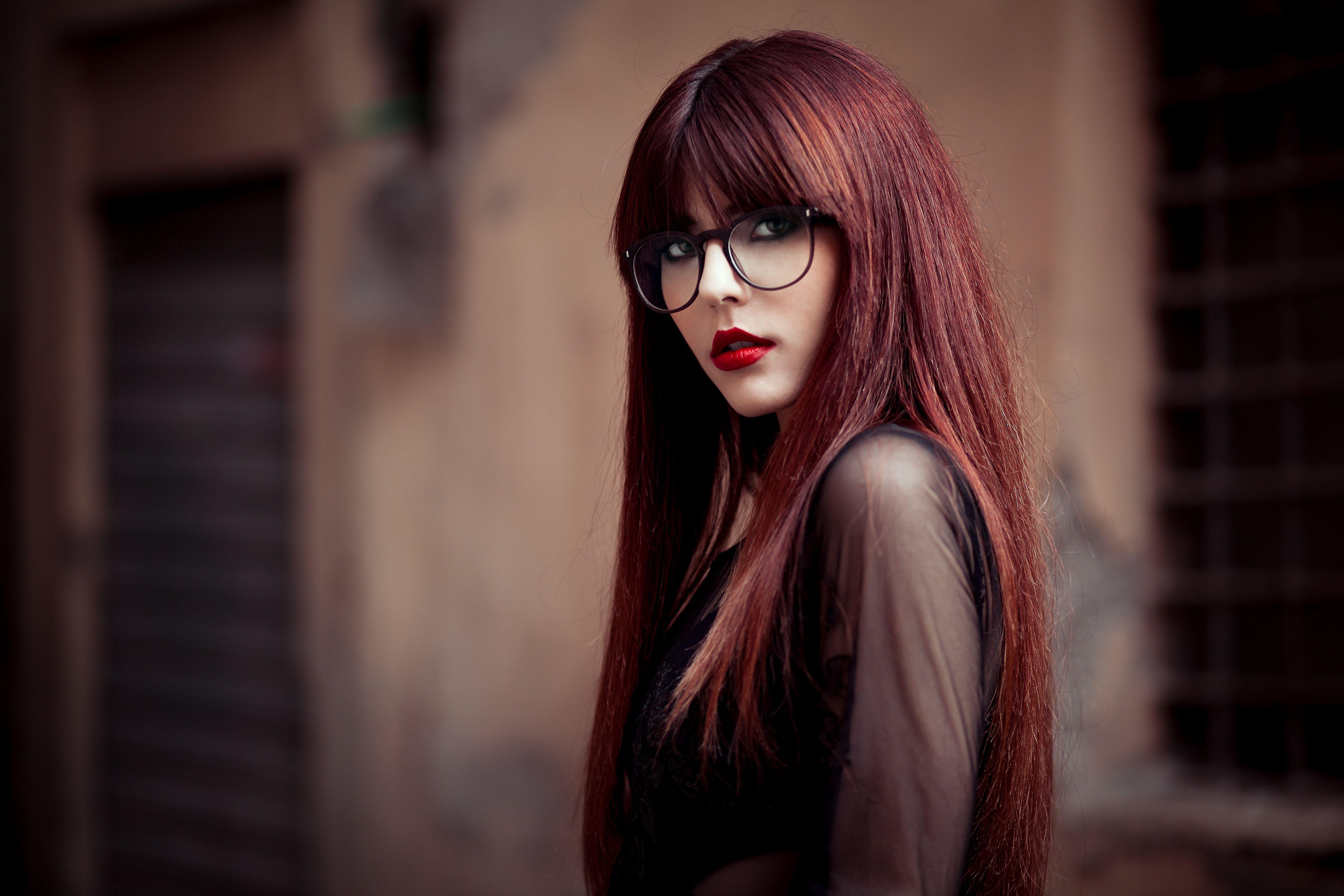 5616x3744 Girl Glasses Lipstick Model Redhead Woman Wallpaper:5616x3744