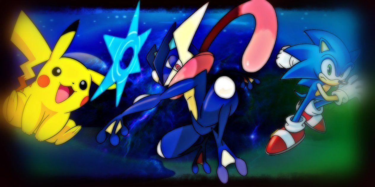 1264x632 Greninja, Pikachu, and Sonic Wallpaper