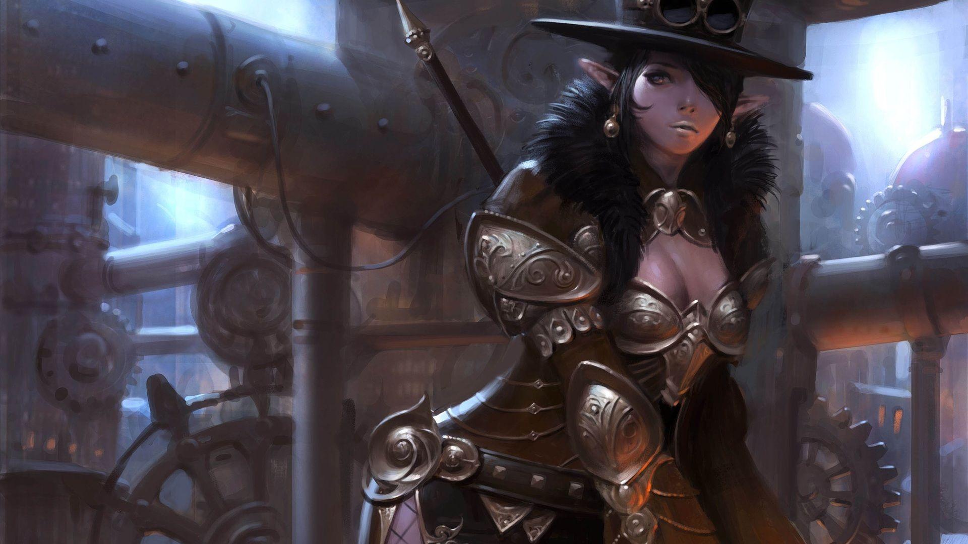 1920x1080 hat, elf, girl, choi keun hoon, art, steampunk, steampunk desktop wallpaper 47398