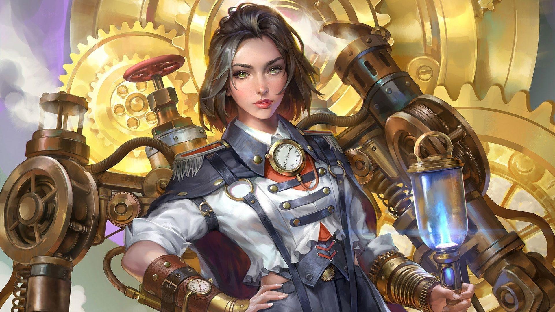 1920x1080 Download 1920x1080 wallpaper woman, fantasy, warrior, artwork, steampunk, full hd, hdtv, fhd, 1080p, 1920x1080 HD image, background, 7313