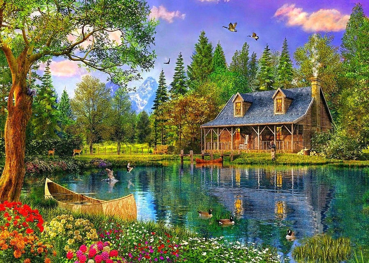 1200x856 Lakes, Spring, Cottage, Flowers, Deers, Lake, Water, Trees, Boat, Bird, Forest, Beautiful, Lovely, Digital, Art, Wallpaper, Amazing Photo, Widescreen Wallpaper, Download, 1200x856