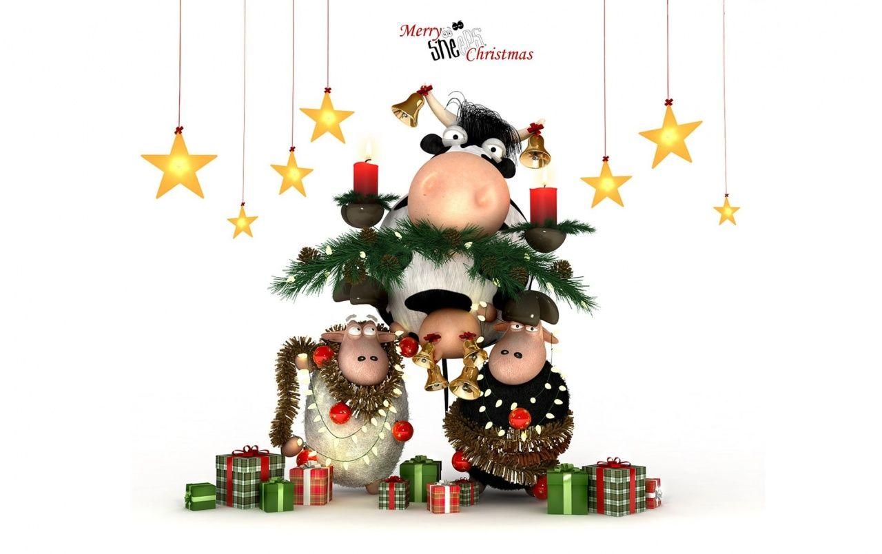1280x804 Christmas cow and sheeps wallpaper. Christmas cow and sheeps