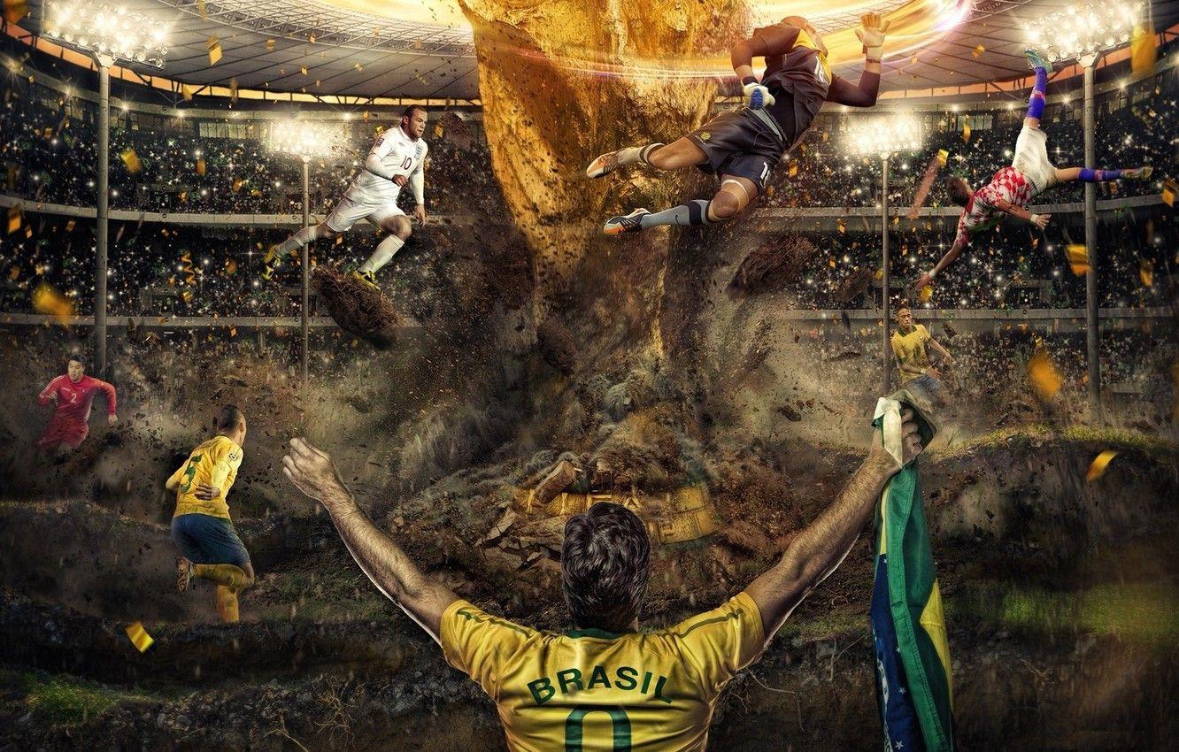 1332x850 Wallpaper sport, gold, stadium, people, Nike, football, men, crowd, flags, England, asian, Fifa, Brazil, Soccer, fans, World Cup image for desktop, section спорт