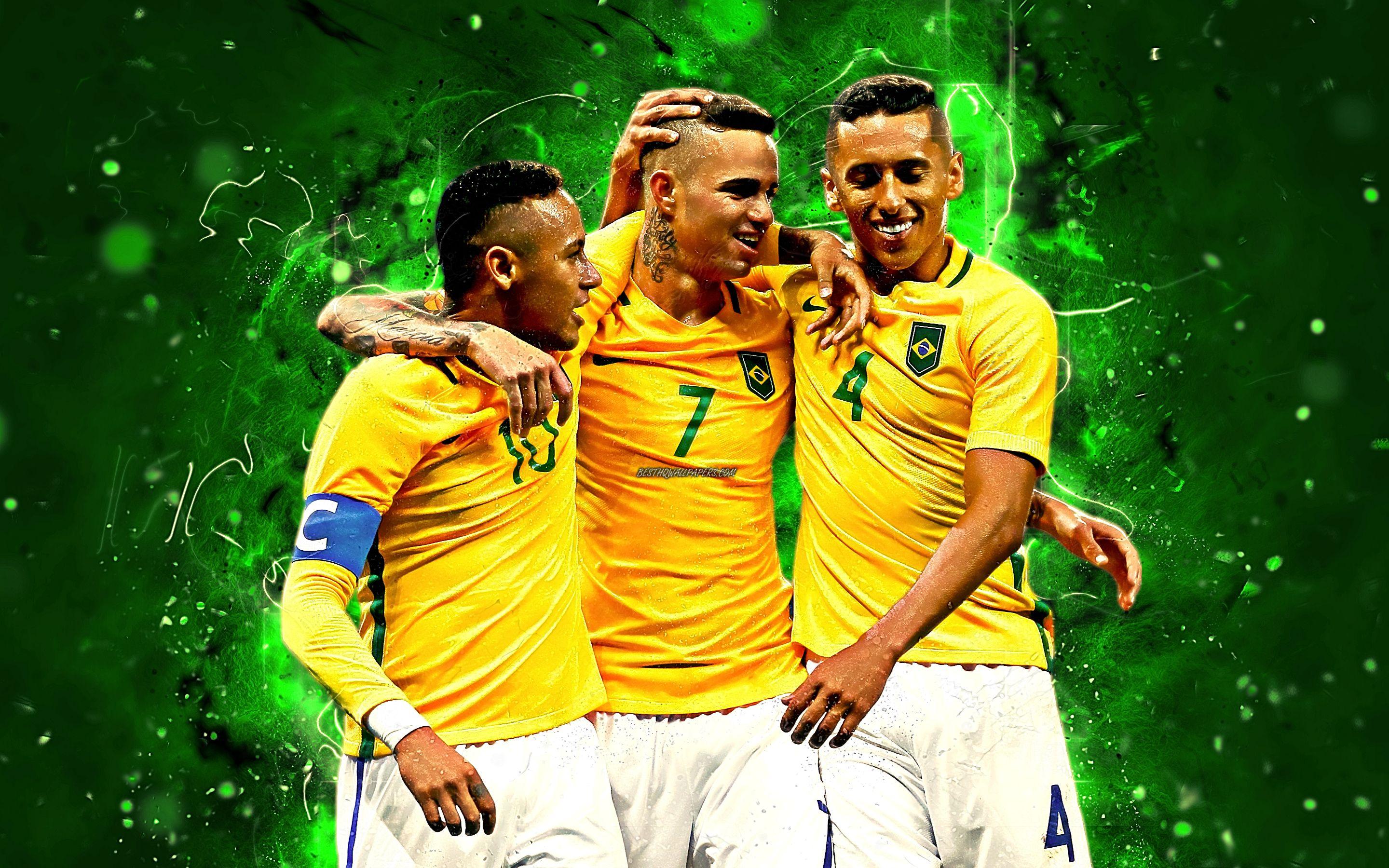 2880x1800 Download wallpaper Marquinhos Gabriel, Luan Vieira, Neymar, Brazil National Team, football, soccer, Neymar JR, Gabriel, Luan, Brazilian football team for desktop with resolution 2880x1800. High Quality HD picture wallpaper