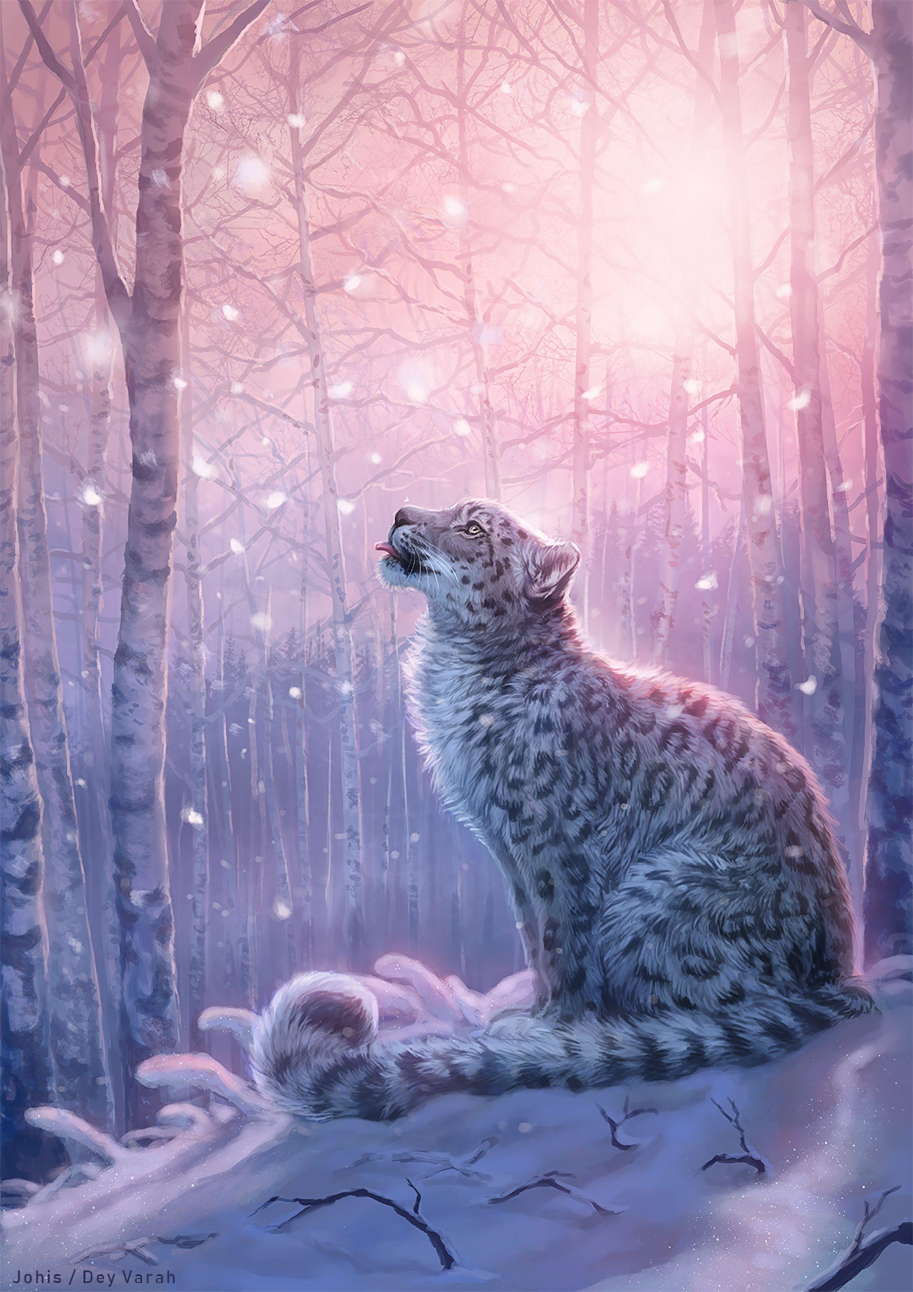 1838x2600 Download wallpaper 1838x2600 leopard, art, snow leopard, forest, snow HD background