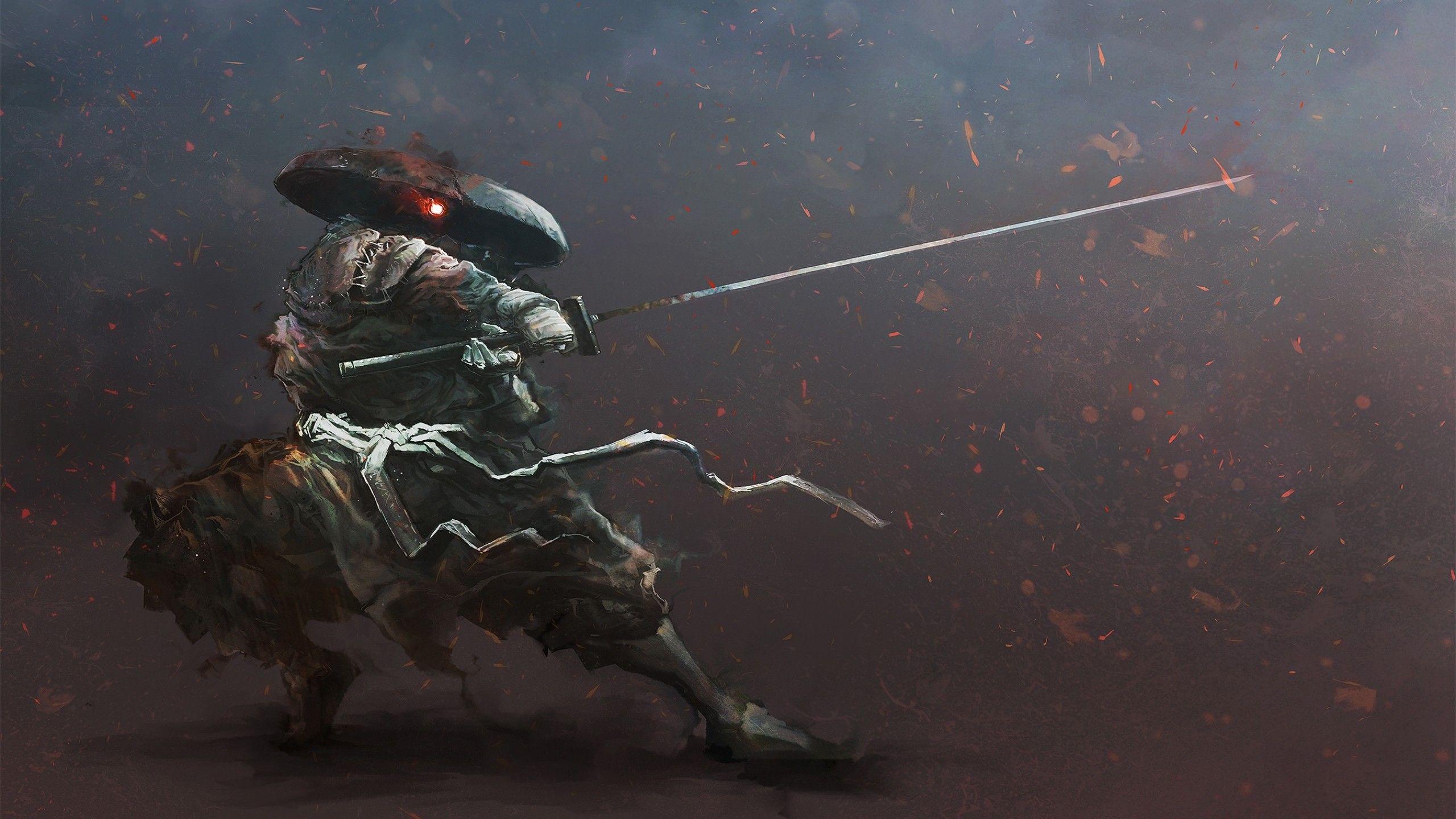 2560x1440 artwork digital art samurai warrior katana wallpaper and background