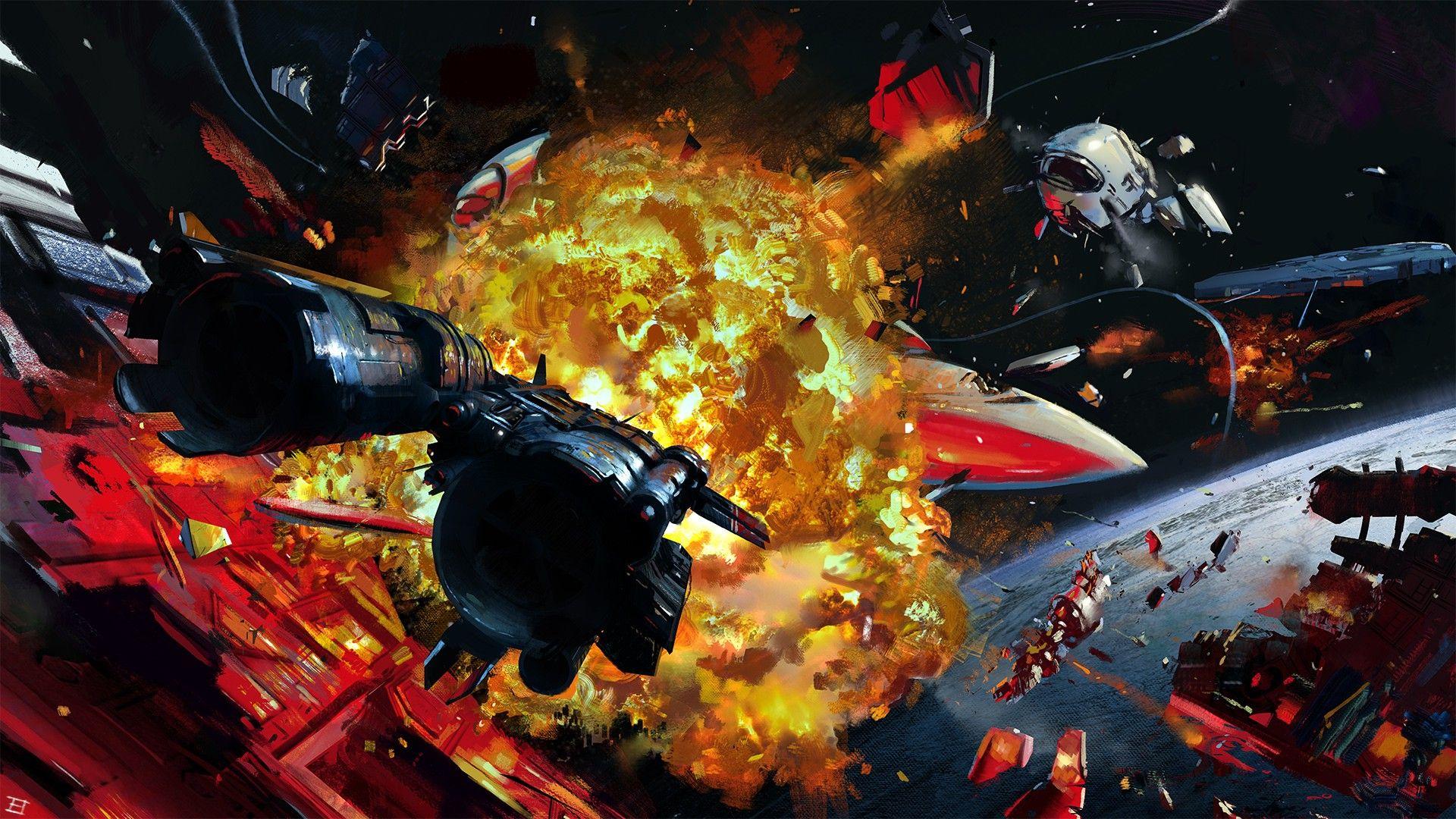 1920x1080 artwork, Fantasy Art, Spaceship, War, Space, Astronauts, Abstract Wallpaper HD / Desktop and Mobile Background