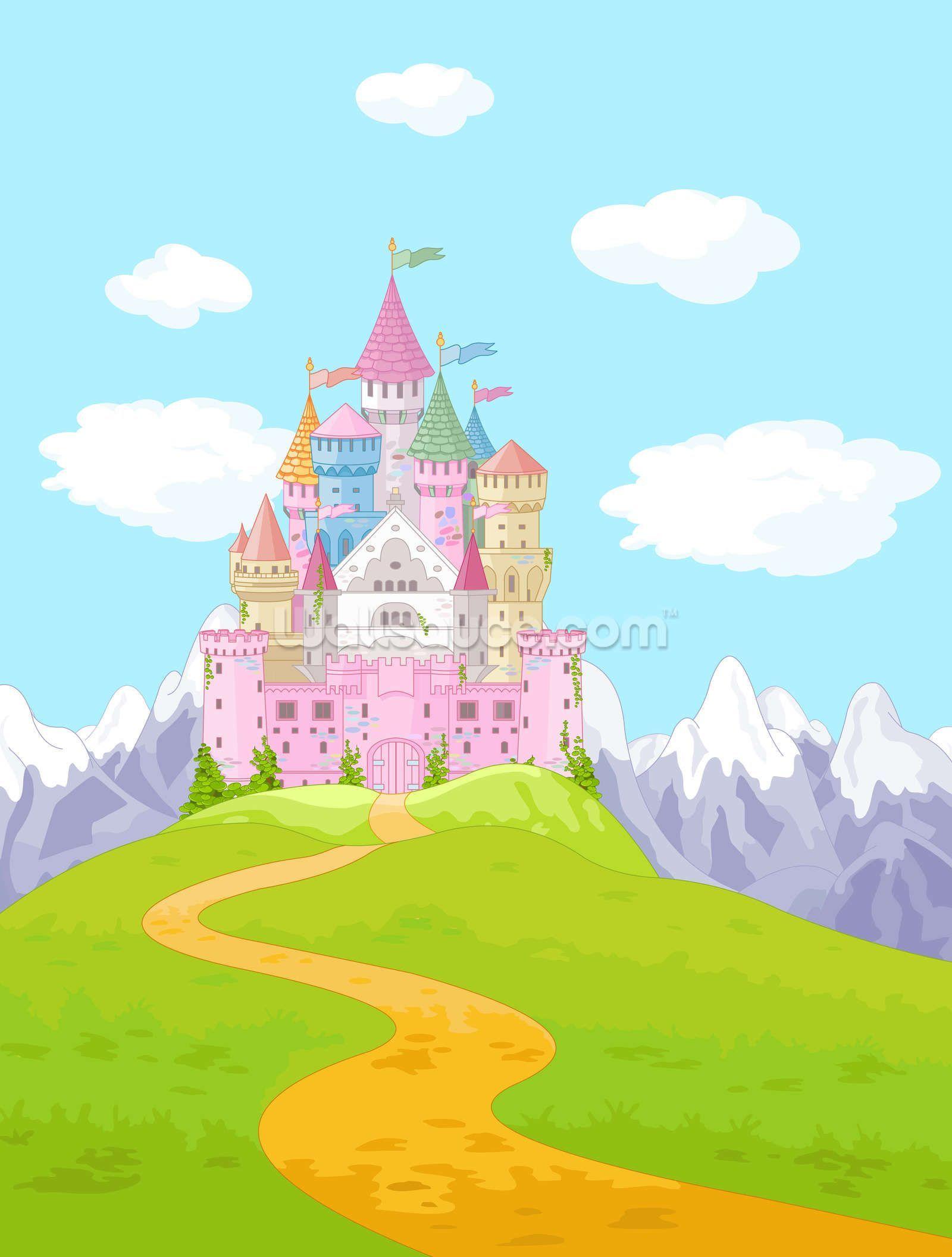 1600x2112 Fairytale Castle Landscape Wallpaper. Wallsauce US. Castle cartoon, Castle illustration, Landscape wallpaper