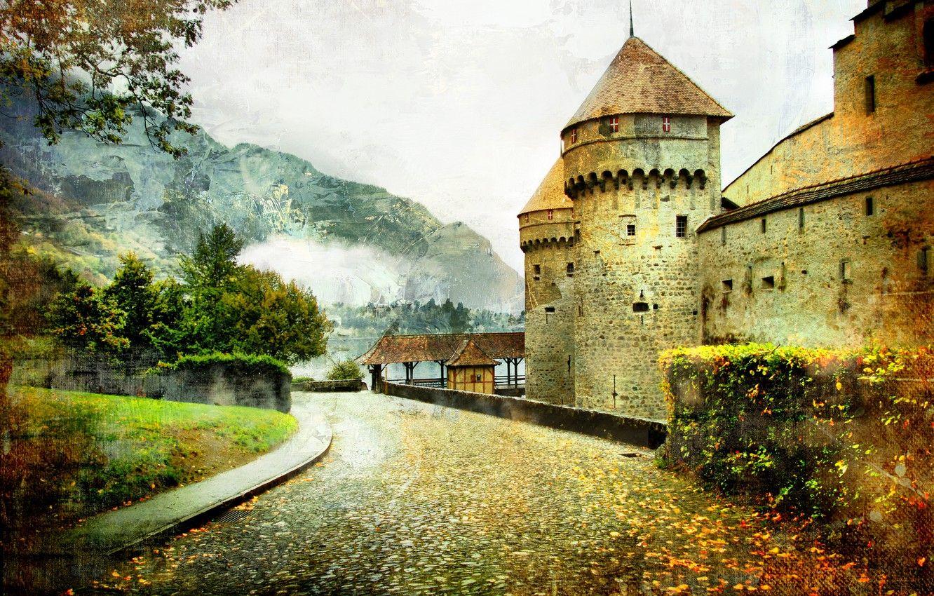 1332x850 Wallpaper road, landscape, mountain, vintage, fairytale castle image for desktop, section пейзажи