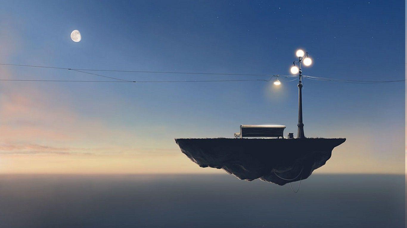 1366x768 abstract, Floating Island, Sunset Wallpaper HD / Desktop and Mobile Background