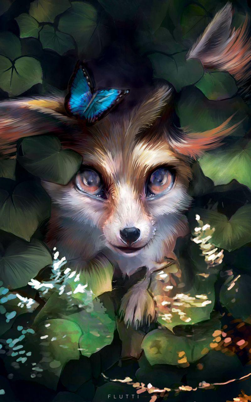800x1280 Download Wallpaper 800x1280 Fox, Cute, Art, Butterfly, Leaves Samsung Galaxy Note Gt N Meizu Mx2 HD Background