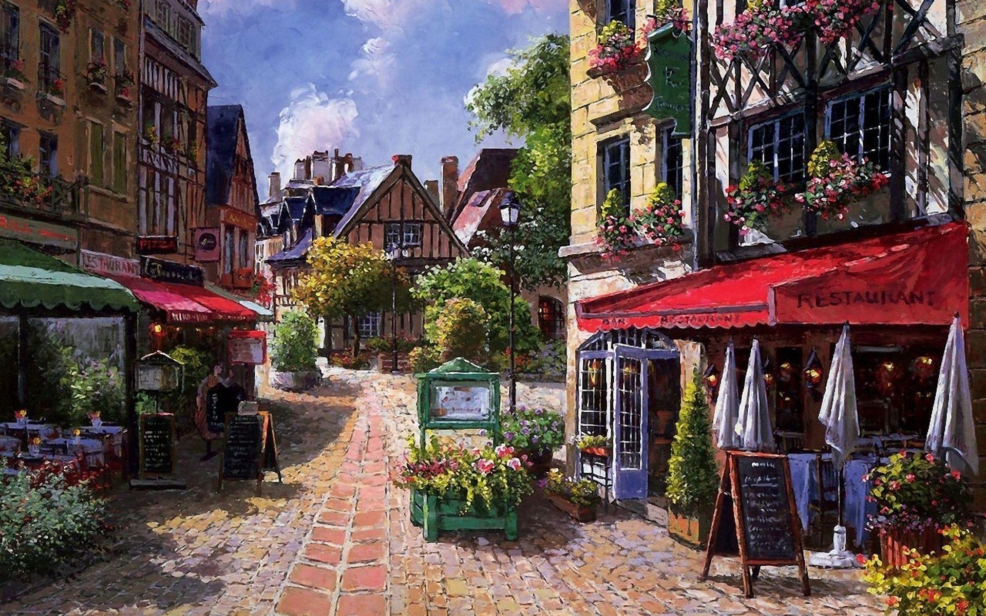 1920x1200 Restaurant Old Town Pavement wallpaper. Restaurant Old Town Pavement