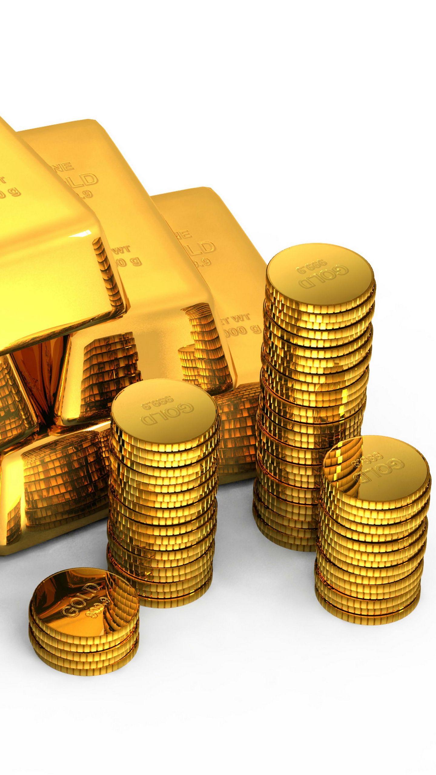 1440x2560 Wallpaper Gold, Bullion, Coins, White Background, Money And Money Wallpaper HD iPhone