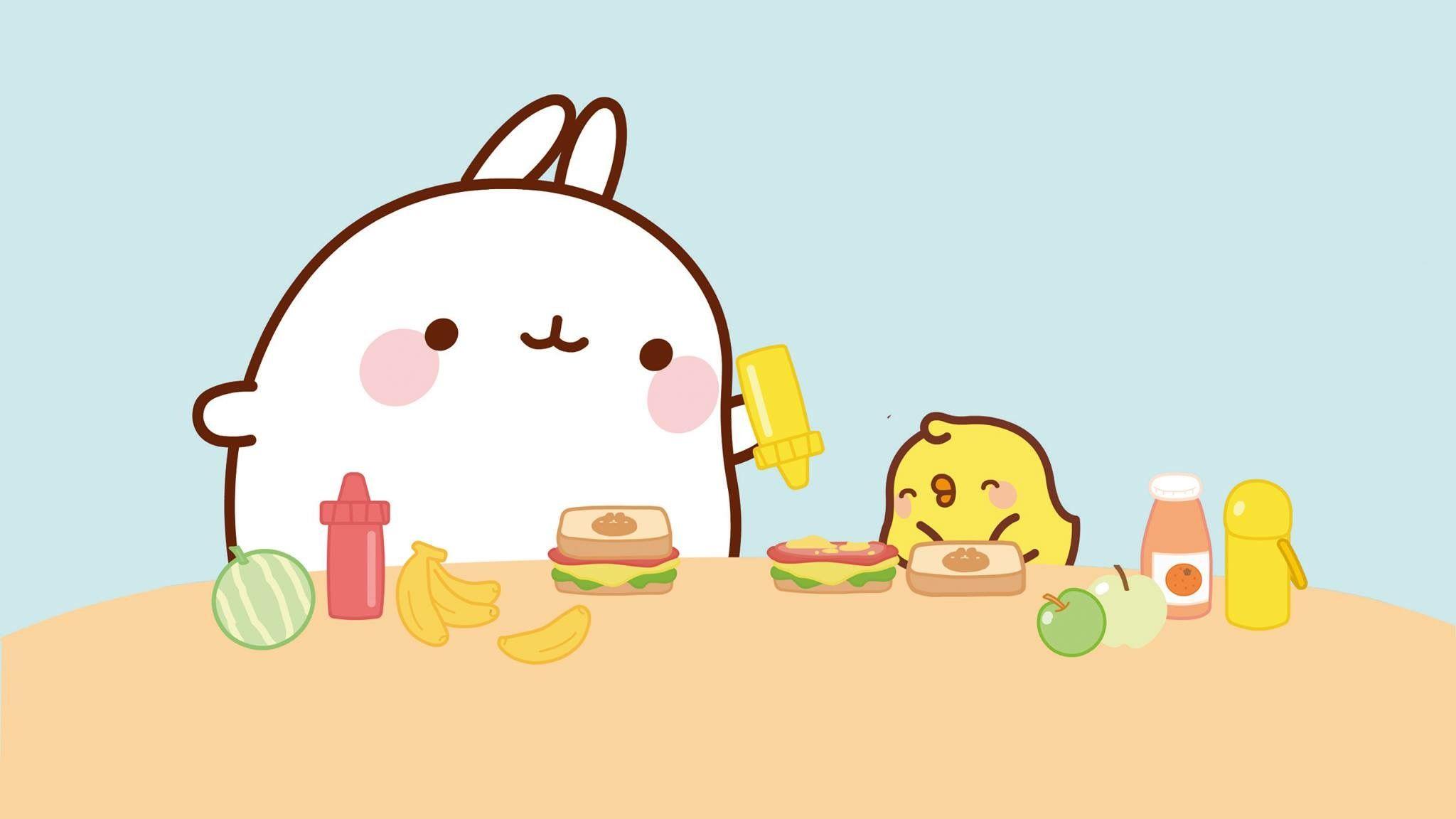 2048x1152 Molang and piu piu eating sandwiches. Molang, Cute drawings, Molang wallpaper
