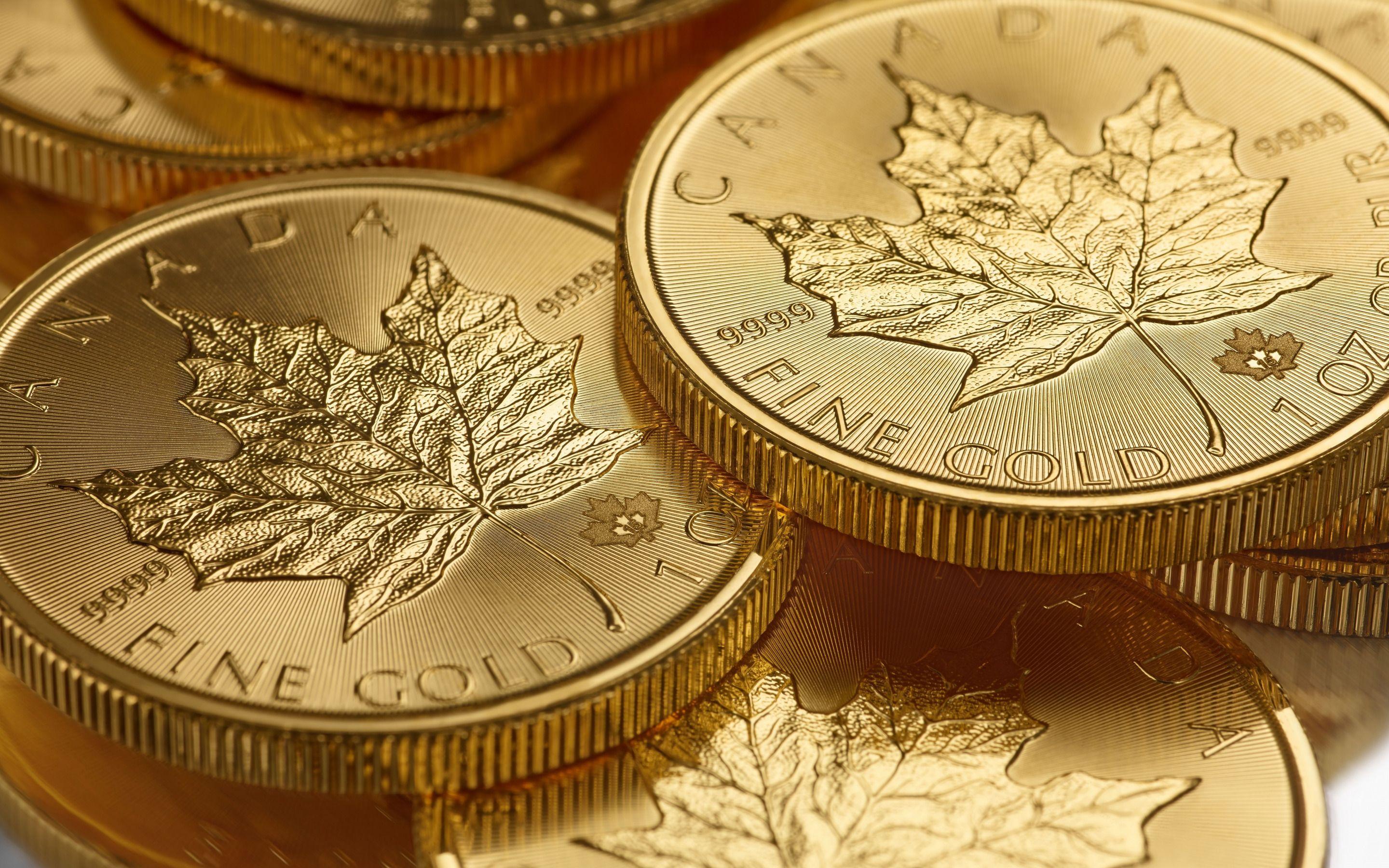 2880x1800 Download wallpaper Canadian Gold Maple Leaf, gold bullion coin, gold coins, canadian gold, 9999 millesimal fineness, 24 carats coin, Royal Canadian Mint, finance concepts, gold for desktop with resolution 2880x1800. High Quality