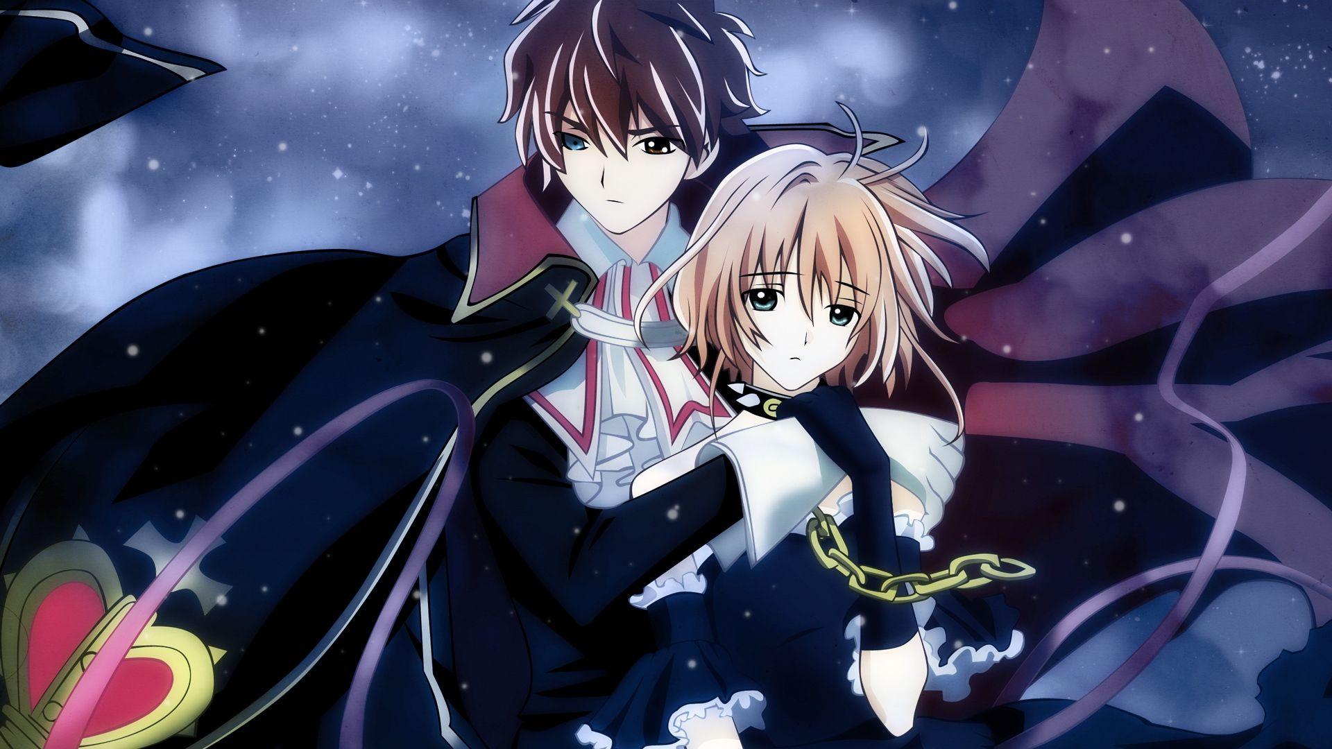1920x1080 Download Wallpaper 1920x1080 tsubasa reservoir chronicle, tsubasa tokyo revelations, syaoran, boy, girl, embrace, night Full HD 1080p HD Background