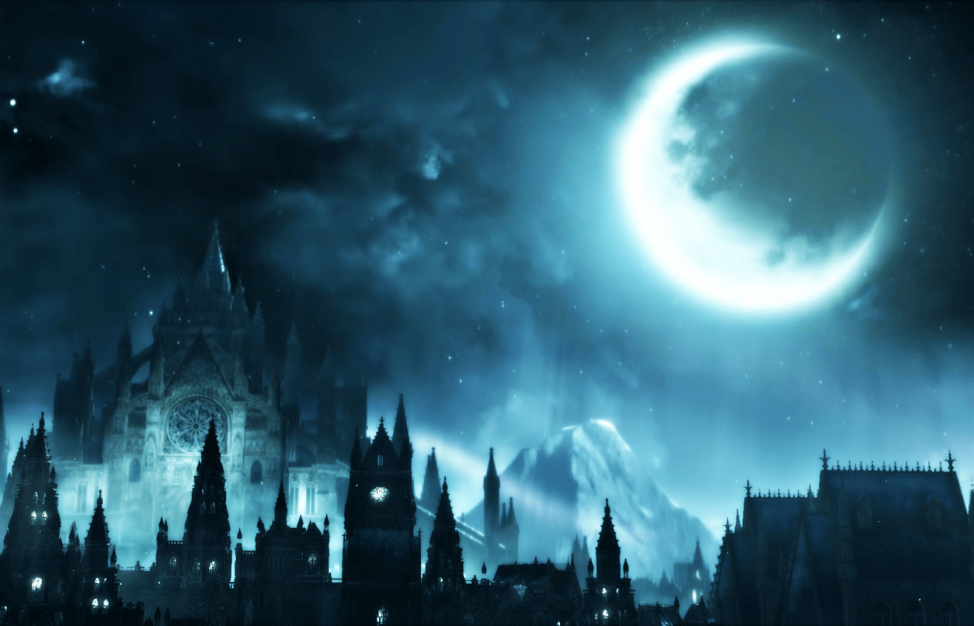 1400x900 Download 1400x900 Dark Souls Moon, Castle, Dark Theme, Stars, Artwork Wallpaper