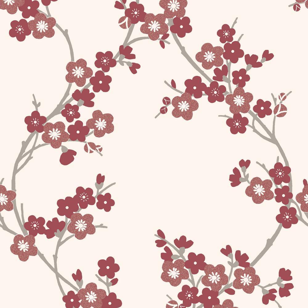 1000x1000 Graham & Brown Scarlet Cherry Blossom Wallpaper 20 787 The Home Depot