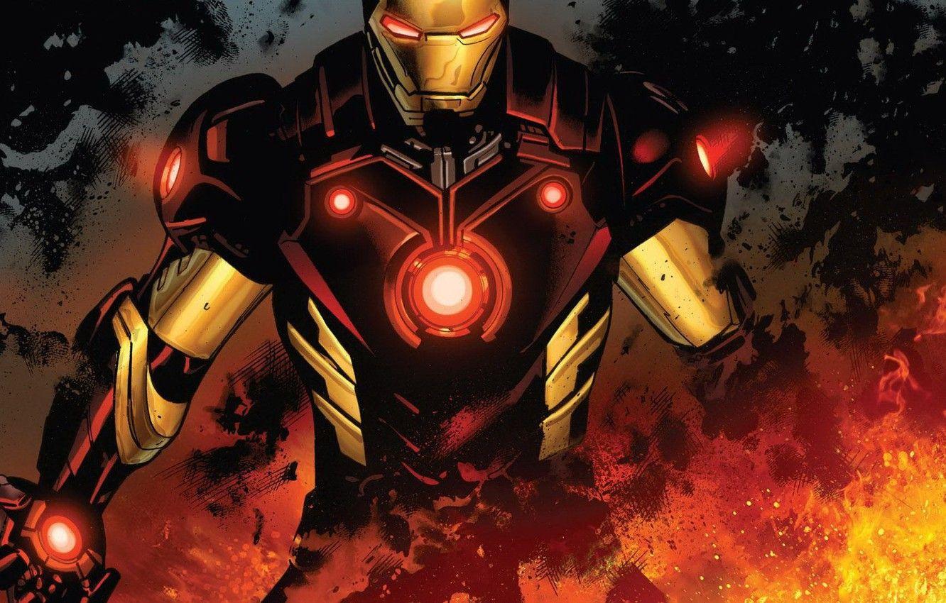 1332x850 Wallpaper Fire, Costume, Hero, Comic, Fire, Superhero, Hero, Armor, Iron man, Iron Man, Marvel, Marvel Comics, Comics, Tony Stark, Tony Stark, Marvel image for desktop, section фантастика