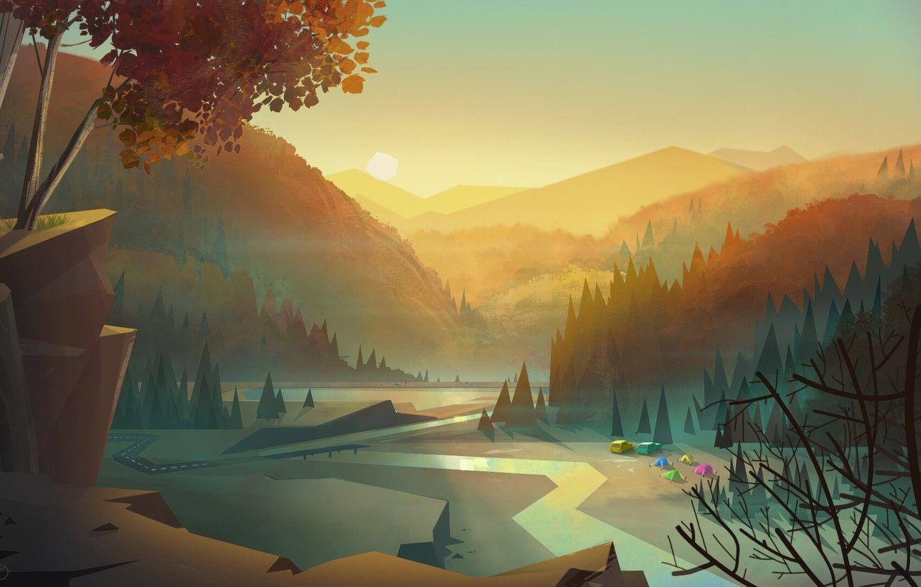 1332x850 Vector Landscape Wallpaper