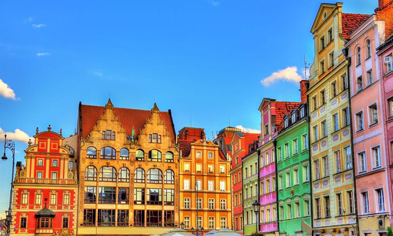 1280x768 Picture Wroclaw Poland Old City Hall Street lights Cities Houses