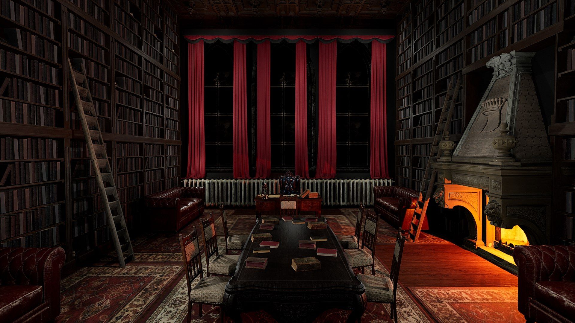 1920x1080 3D Gothic Victorian Library And Study Room