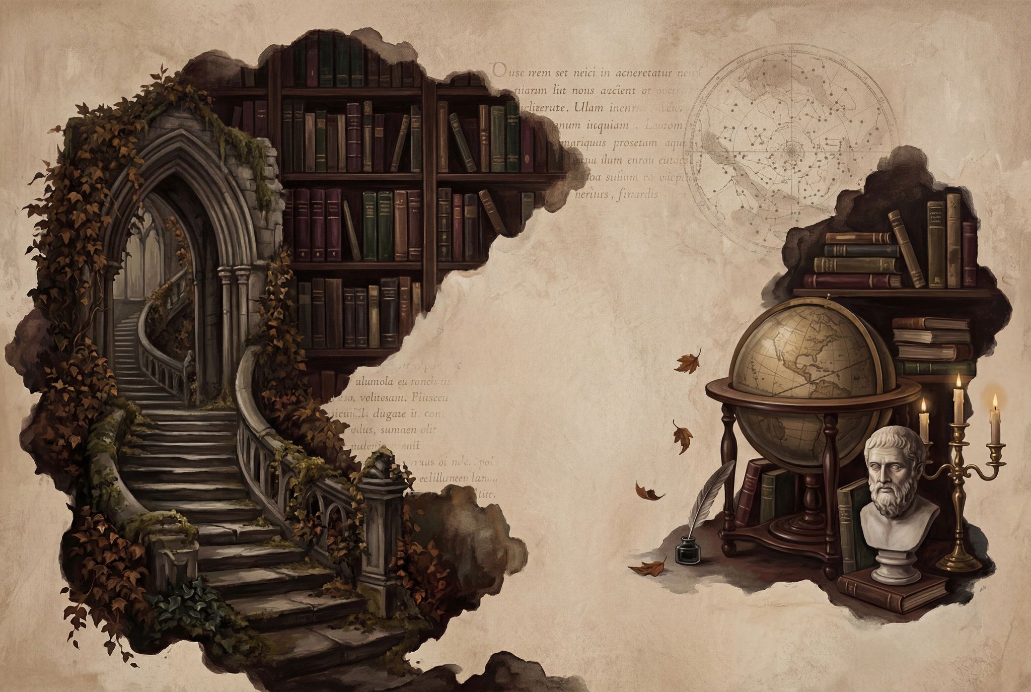 2048x1374 Astoria Grand Vintage Library Wallpaper Parchment Gothic Archway Removable Wall Decor