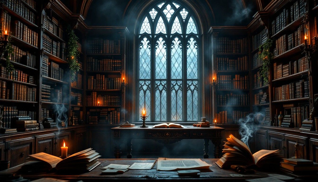 1344x768 Download Moonlit Gothic Library Image, Gothic, Moonlight