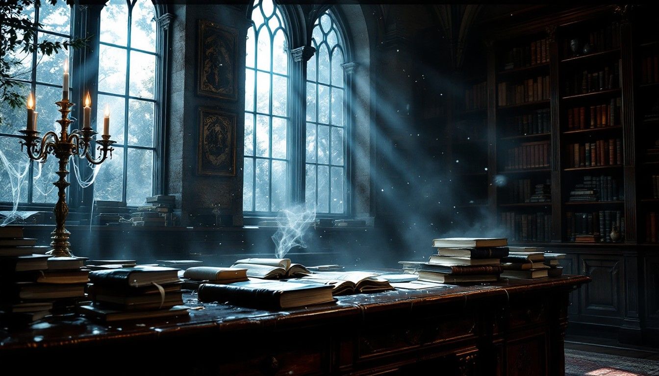 1344x768 Download Moonlit Gothic Library Image, Library, Moonlight