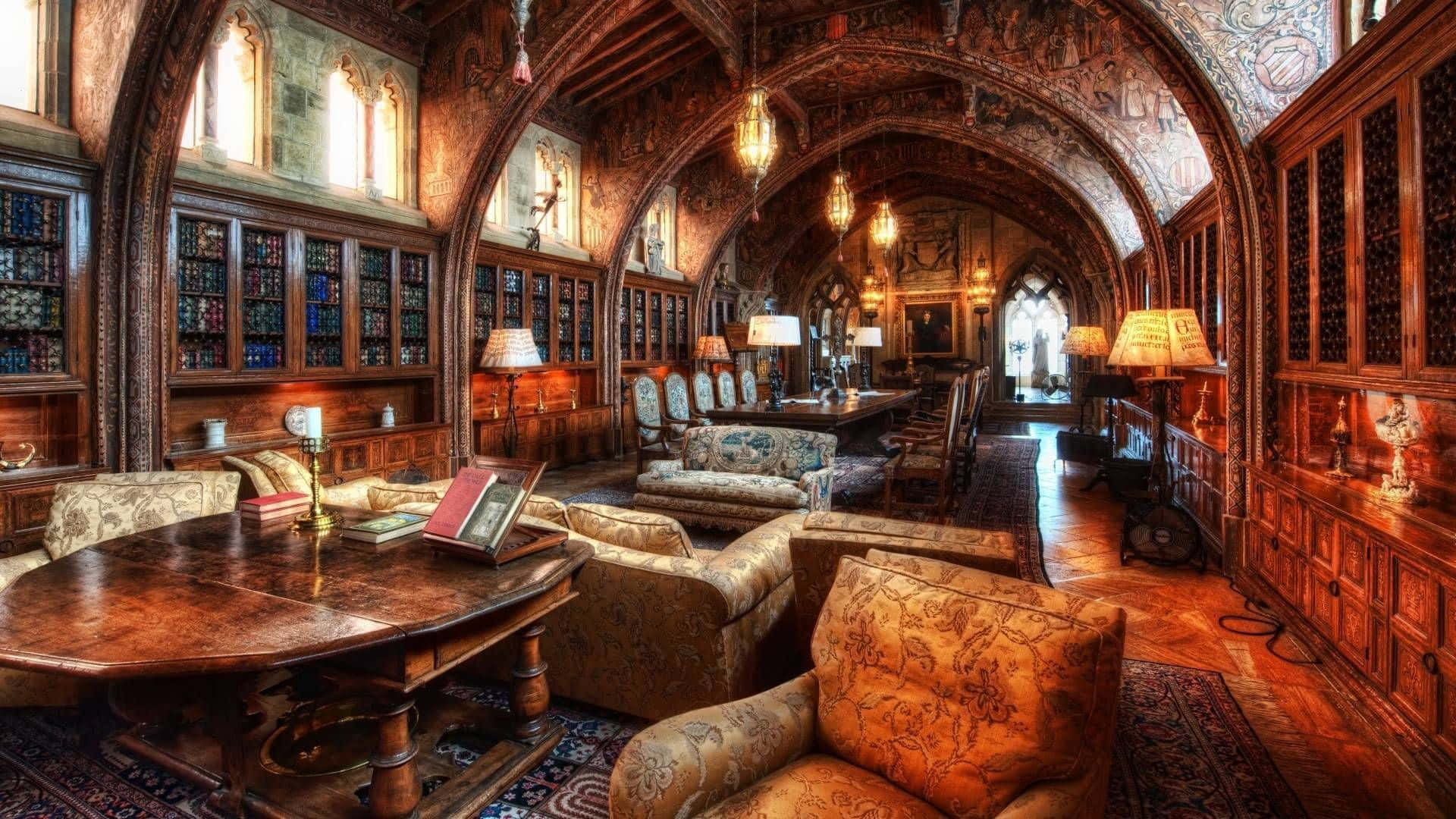 1920x1080 Download Majestic Library Interior Background