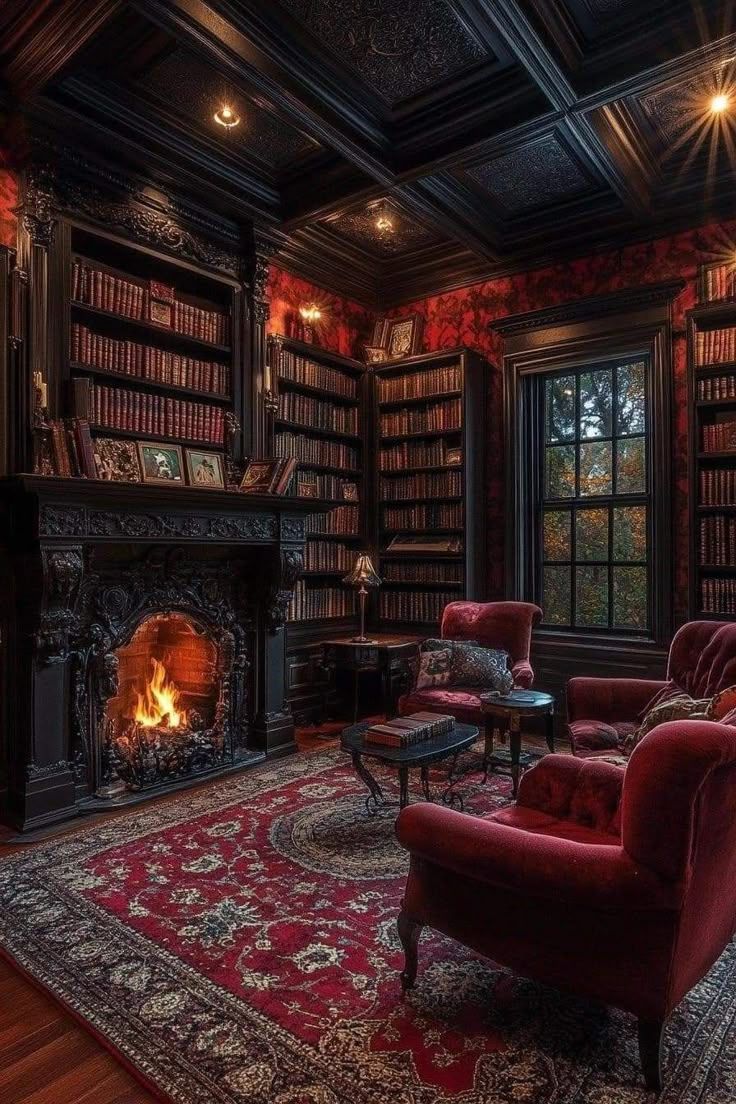 736x1104 Spooky library inspiration. Haunted library wallpaper aesthetic, Scary living room, Gothic home