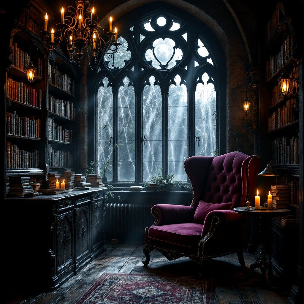 1024x1024 Download Gothic Library Sanctuary Image, Library, Moonlight