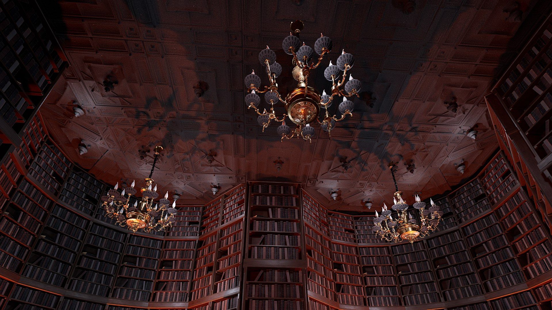 1920x1080 3D Gothic Victorian Library And Study Room