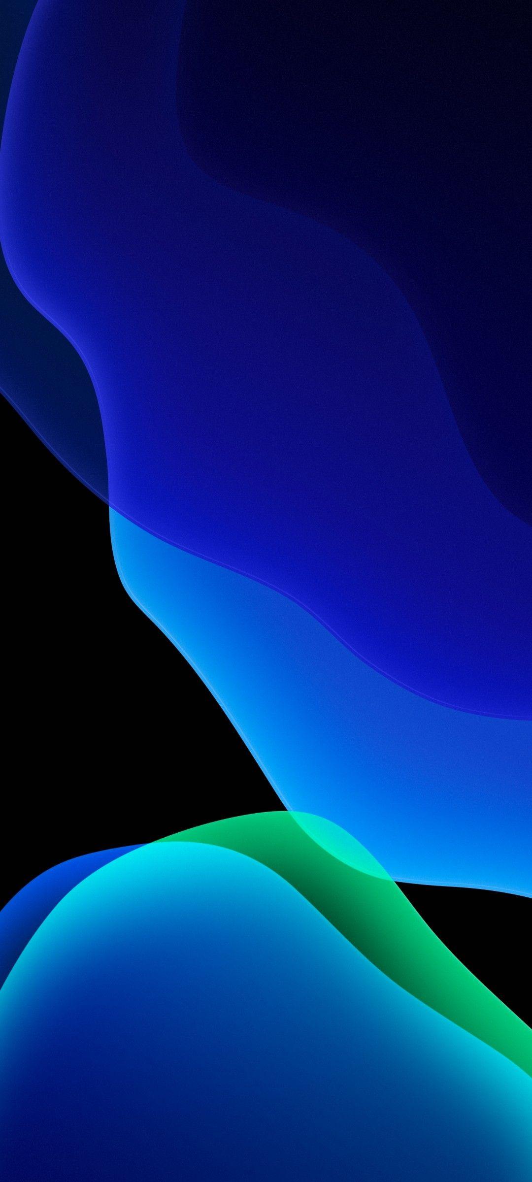 1080x2400 iOS 13 Wallpaper 4K, Stock, iPadOS, Blue, Black background, AMOLED, Abstract
