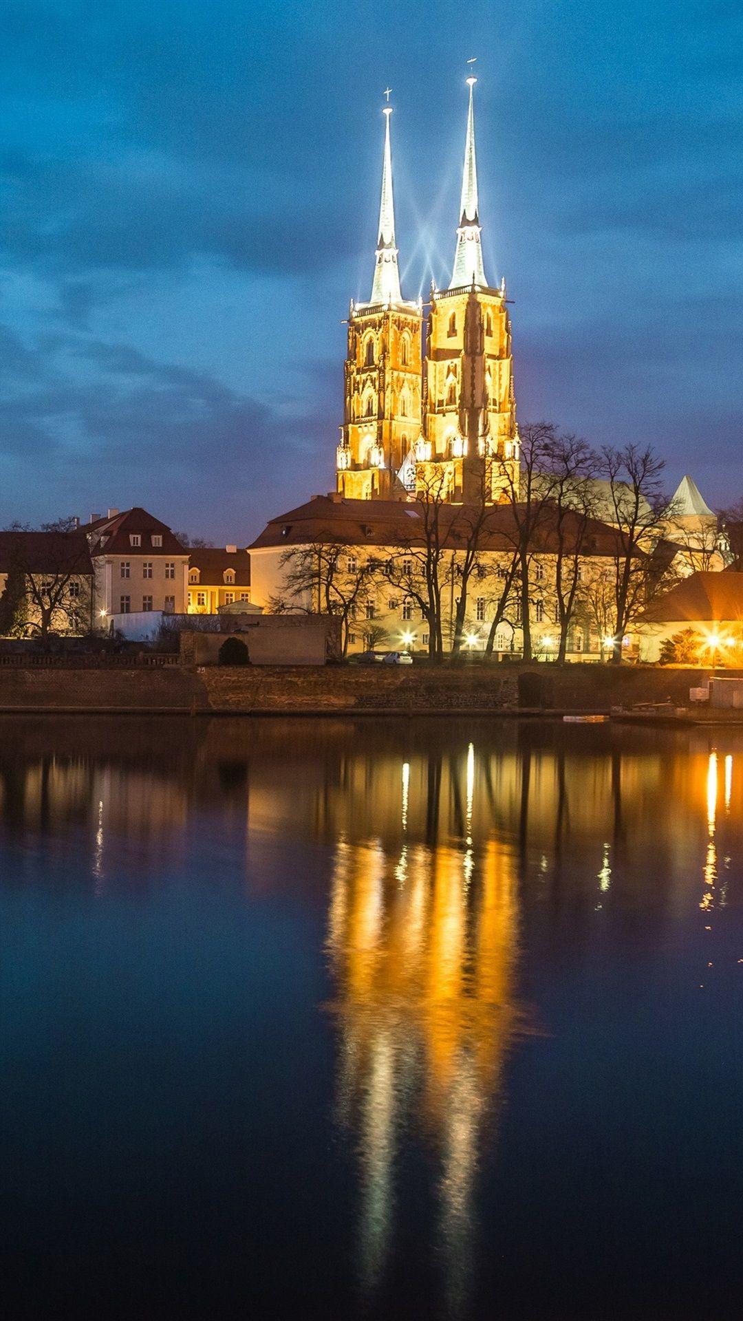 1080x1920 Wroclaw, Poland, River, Night, Lights, Houses 1080x1920 IPhone 8 7 6 6S Plus Wallpaper, Background, Picture, Image