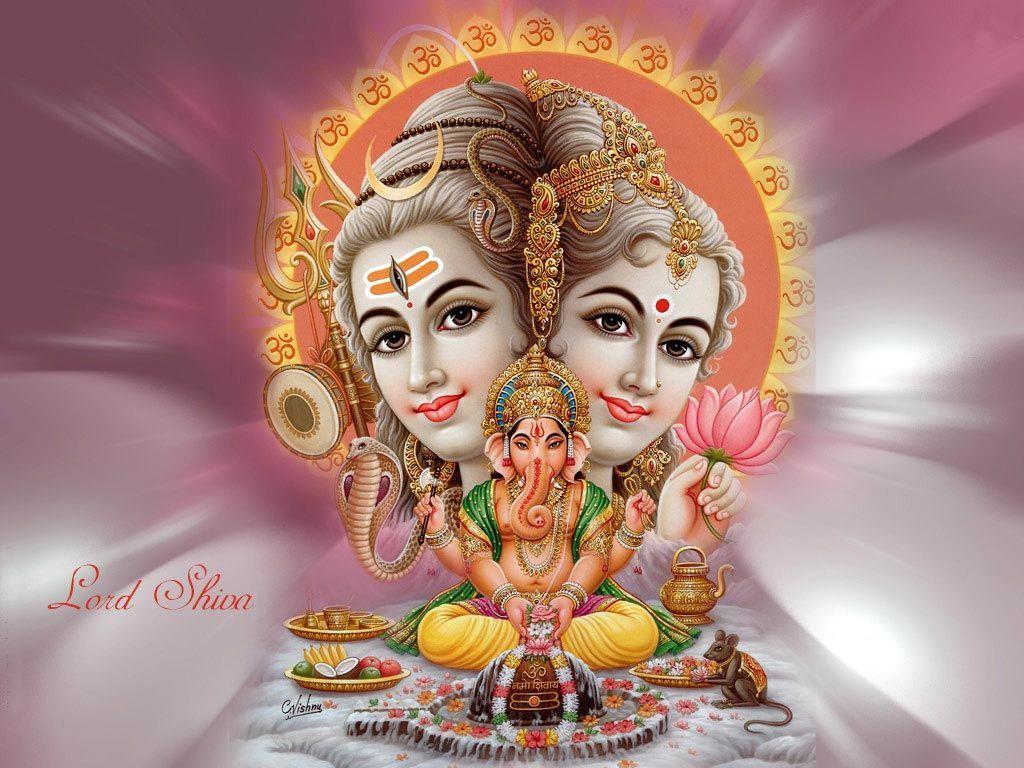 1024x768 Download Lord Ganesha Lord Shiva Parvati Wallpaper HD