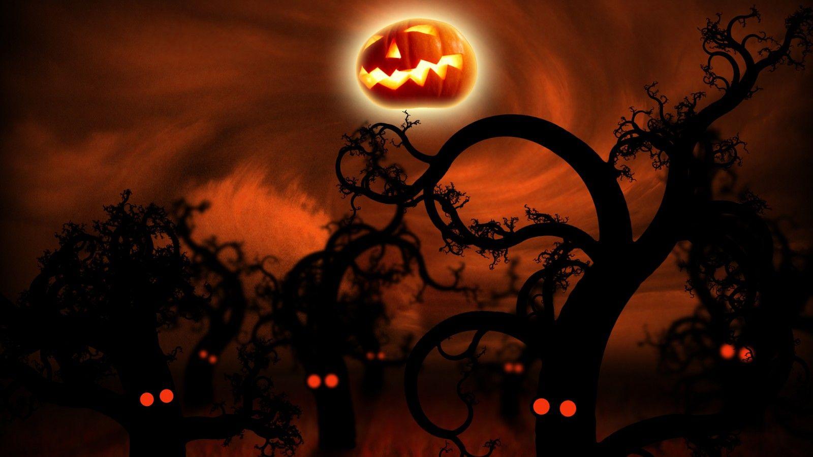1600x900 Midnight Forest Halloween Wallpaper