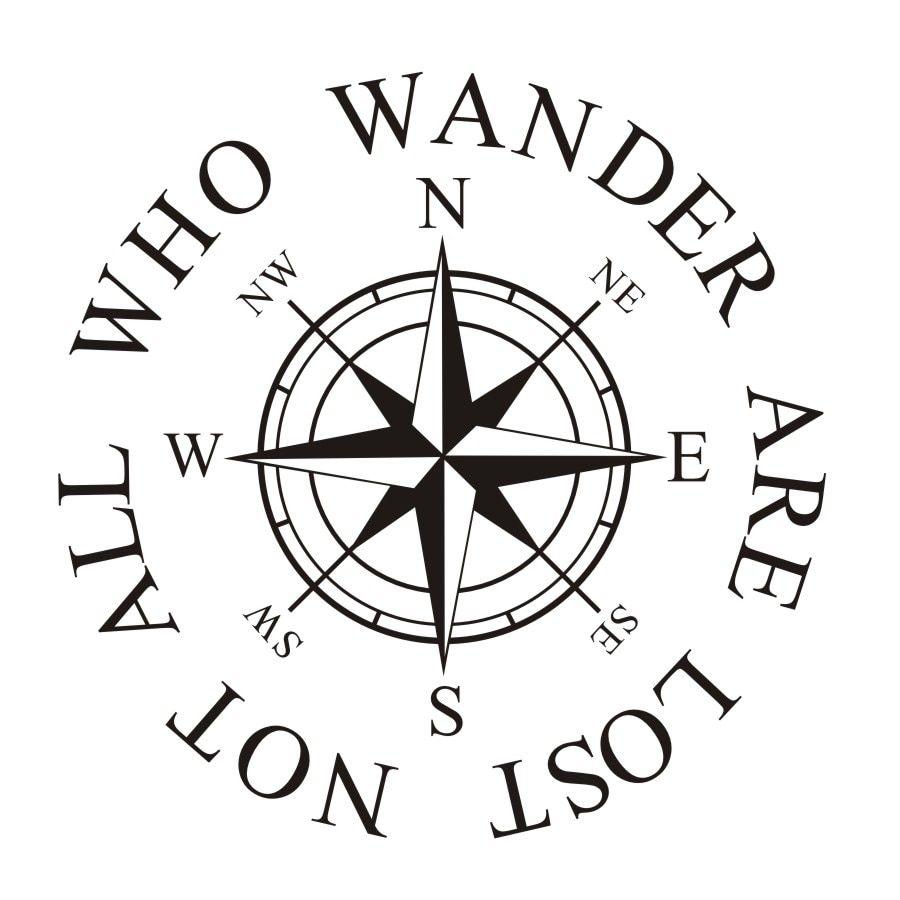 900x900 Compass Wall Decal Removable Wallpaper for room decor Not All Who Wander Are Lost Wall Sticker. Wall Stickers