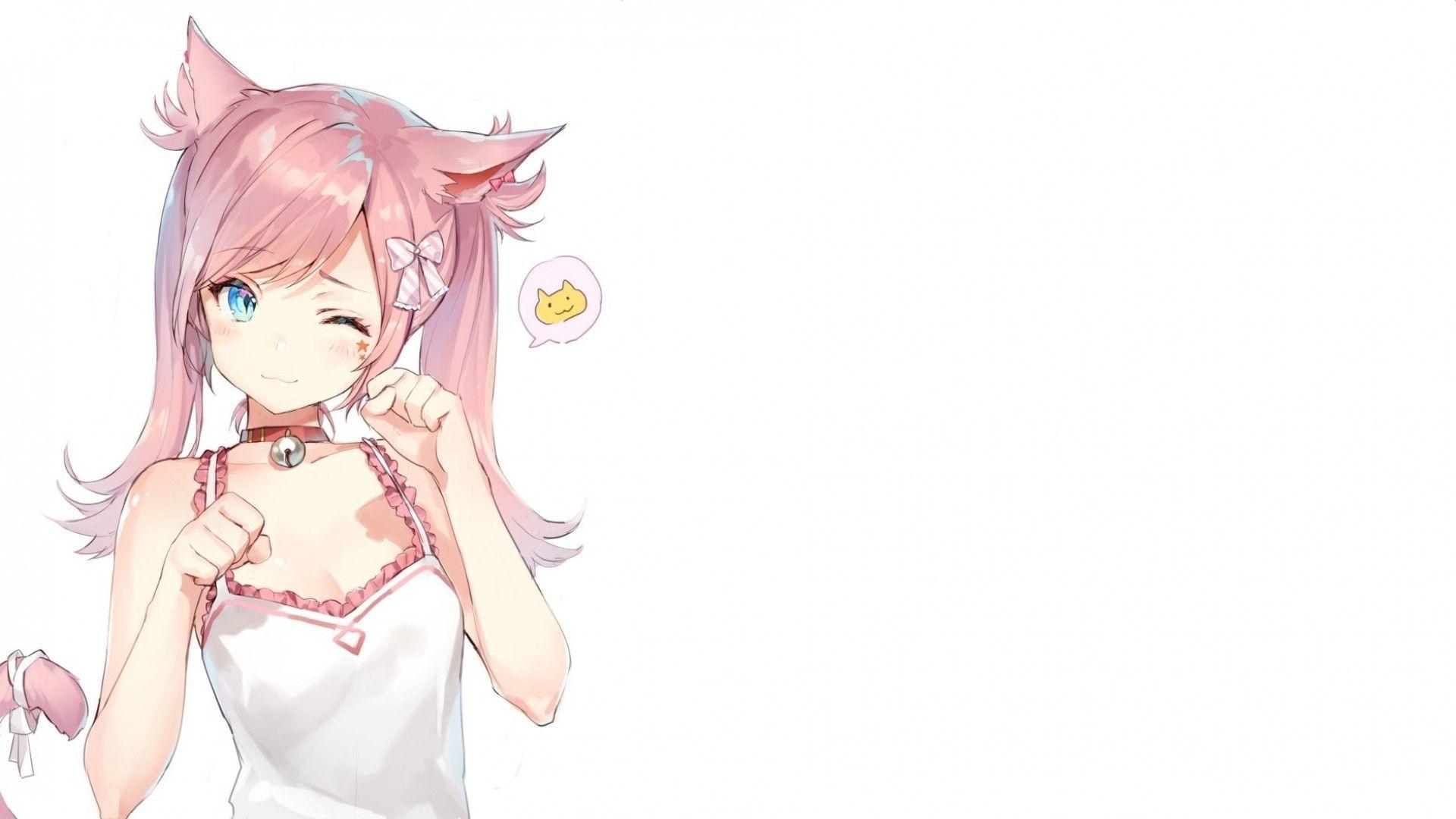 1920x1080 Download 1920x1080 Anime Girl, Pink Hair, Animal Ears, Wink, Cat Girl, Neko, Moe, Collar Wallpaper for Widescreen