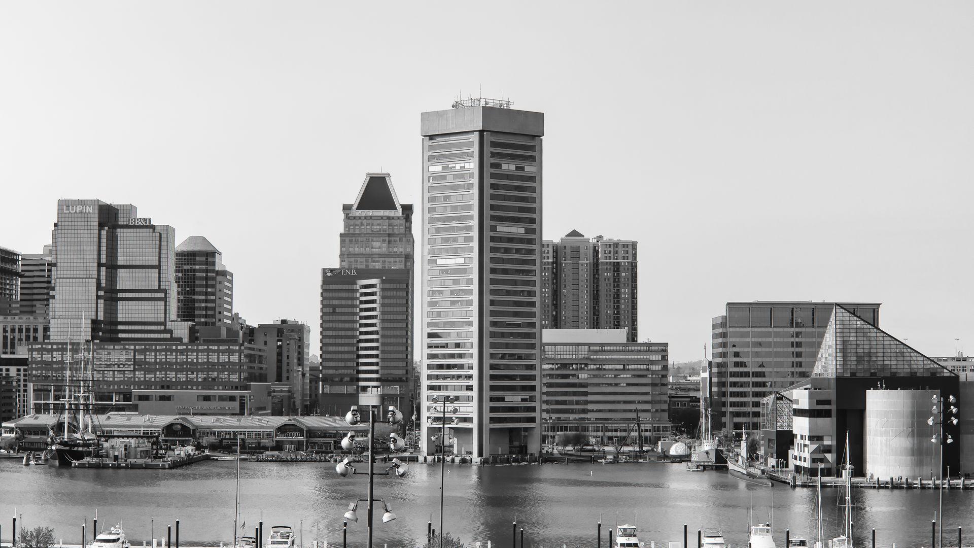 1920x1080 Baltimore City Architecture View Grayscale Wallpaper