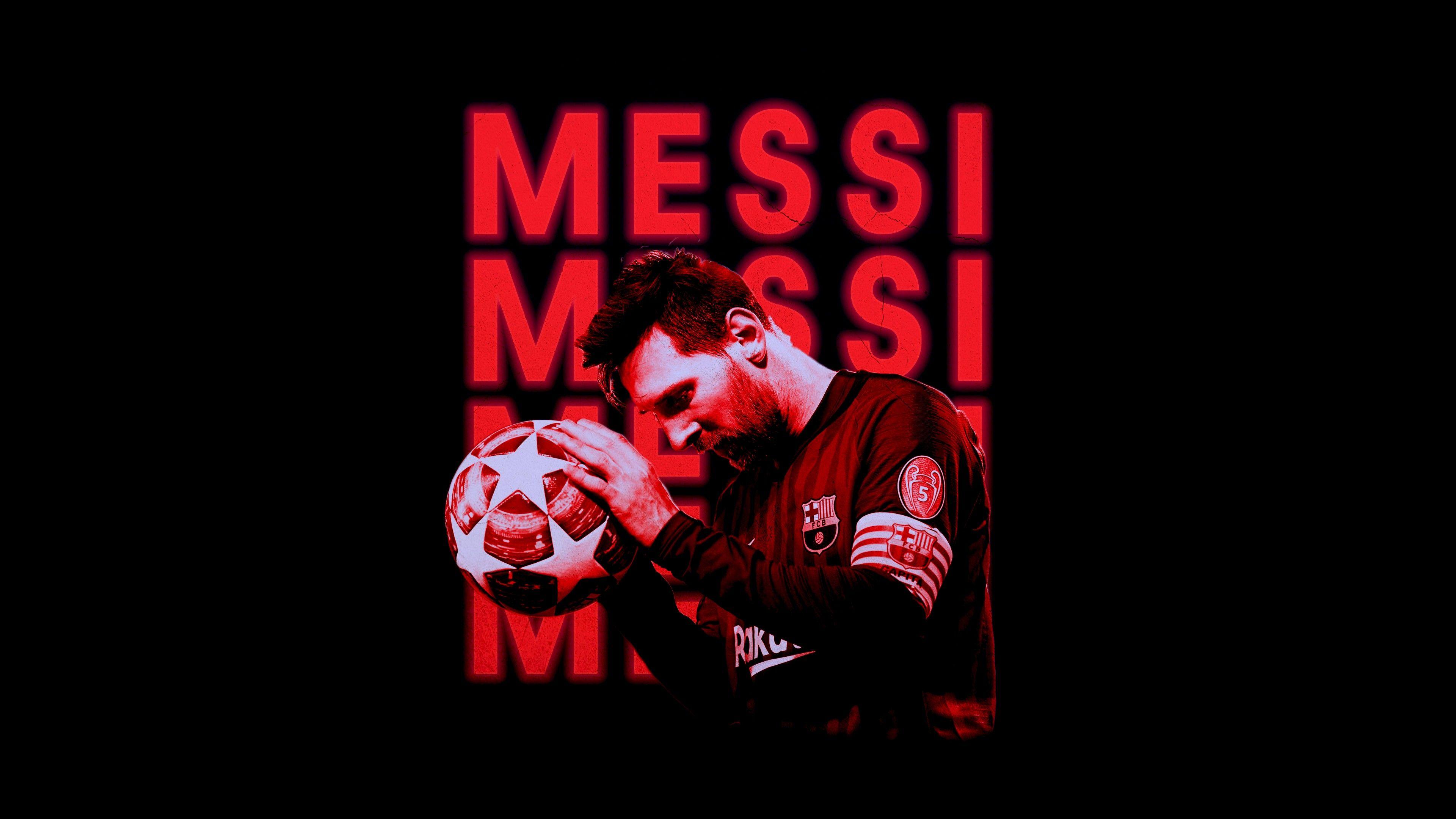 3840x2160 Lionel Messi 4K Wallpaper, Football Player, FC Barcelona, FCB, Argentina, 5K, 8K, Black Dark