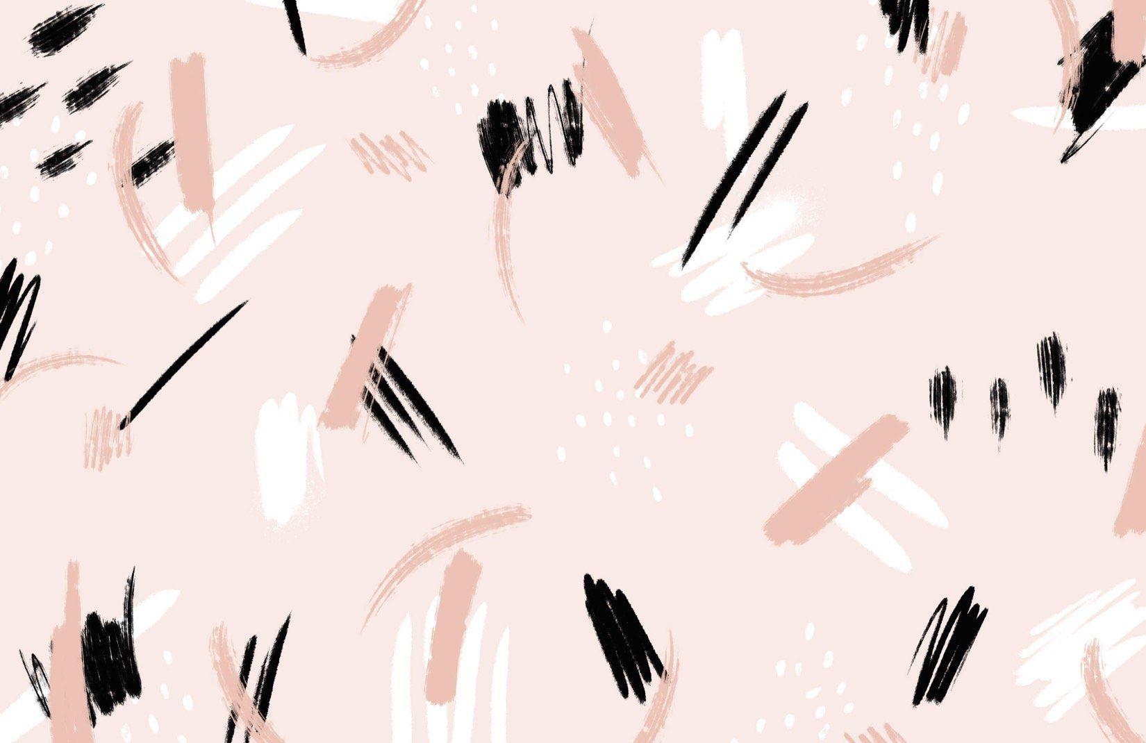 1650x1070 Peach & Black Paint Brush Strokes Abstract Wallpaper Mural
