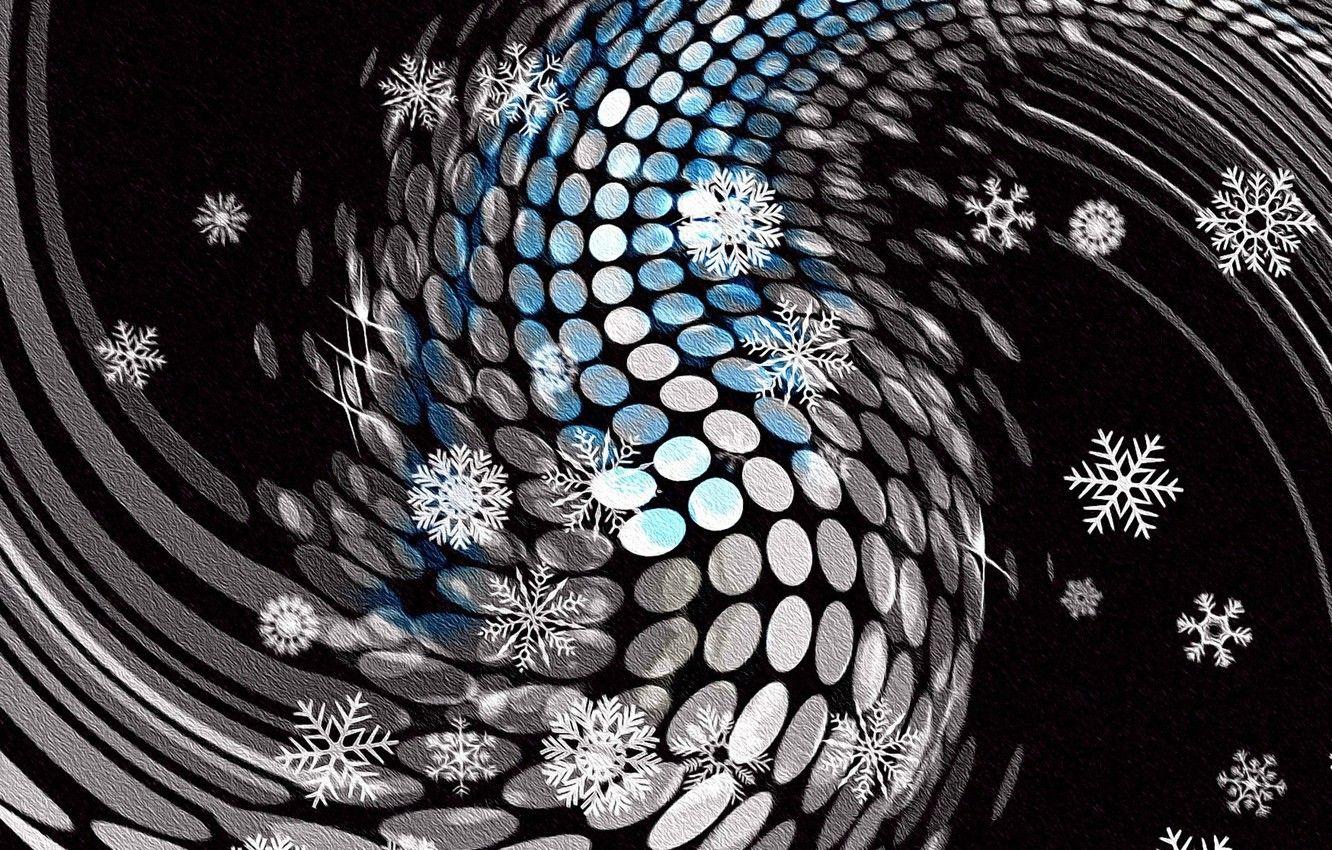 1332x850 Wallpaper line, snowflakes, abstraction, figure, texture, curves, black background, cardboard, picture, ovals, acrylic paint image for desktop, section абстракции