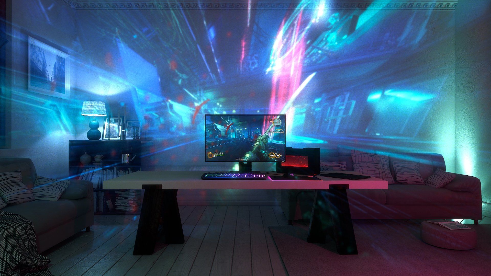 1920x1080 Razer's interactive projector fills your room with your games