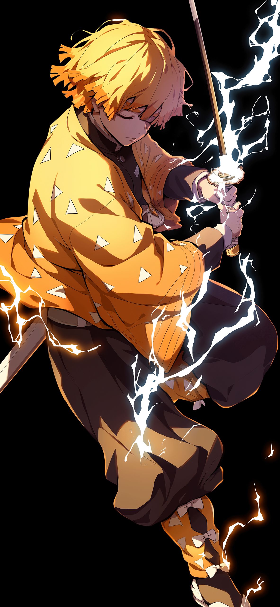1183x2560 ⚡ Zenitsu Lightning Black Demon Slayer Wallpaper